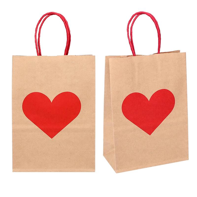 10Pcs/Set Shopping Tote Bag DIY Red Heart Anniversary Party Decor Gift Packing Bags Wedding with Tag Kraft Paper Valentine's Day