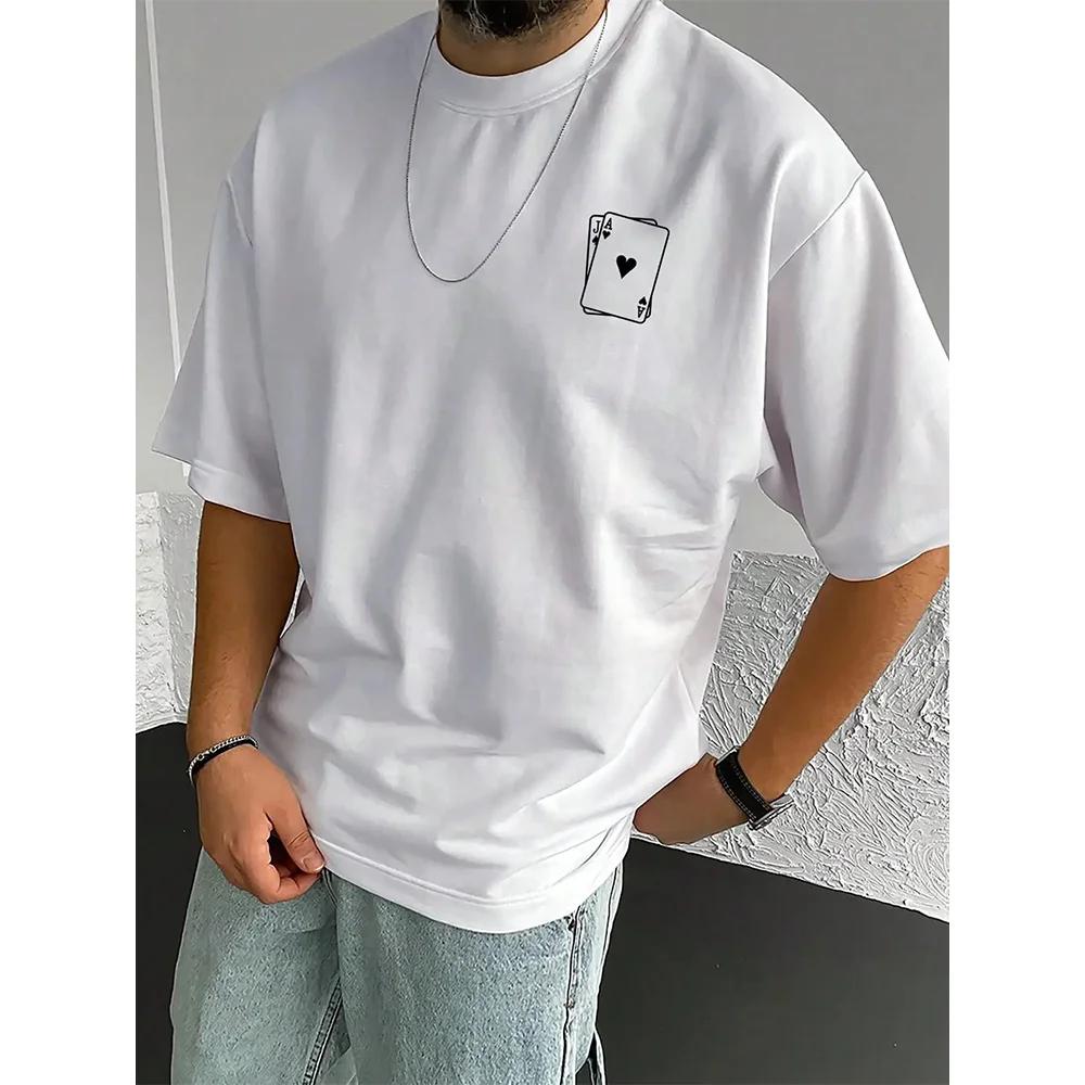 Playing Card Spades A Print Mens Cotton T-Shirts All-math Fashion Short Sleeve Breathable Oversize O-Neck Tops Male Tee Clothing