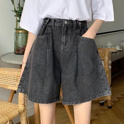 Damen High-Waist Schwarz Grau Denim Shorts - Sommer Lockerer Schnitt, Schlankmachend, Übergröße, Birnenförmig, Fünf-Punkt-Länge