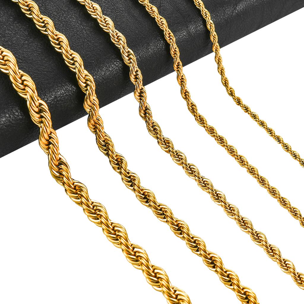 2/3/4/5/6mm Stainless Steel Twisted Rope Chain Necklace for Men Women Gold Color Plated Neck Chains Choker Metal Jewelry Gift