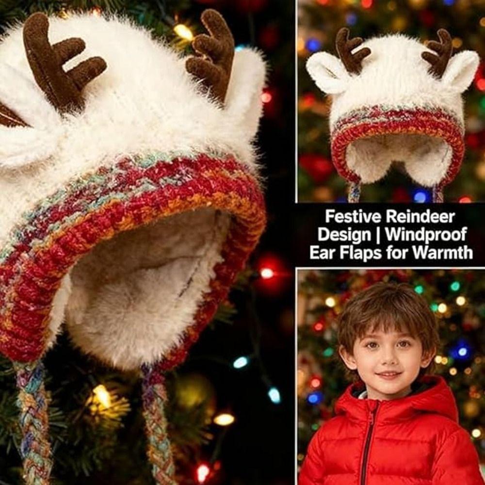 Windproof Knitted Deer Antler Hat Plush Fur Festival Christmas Antler Hat New Cycling Cap Outdoor