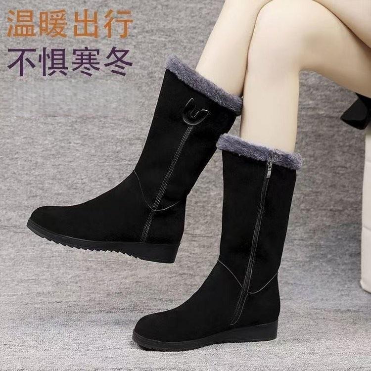 Winter Non-slip Warm Snow Boots New Medium Tube Martin Boots Piled Thickened Flat Bottom Side Zipper Cotton Shoes