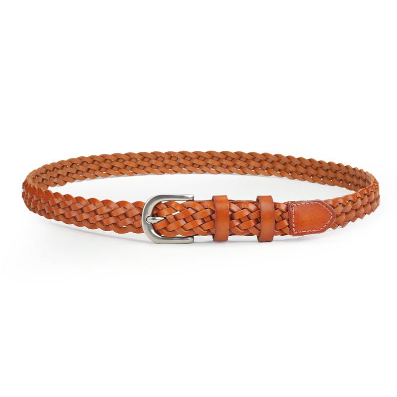 Women'S Belt, Genuine Leather Without Punching, First Layer Cowhide Woven Pin Buckle Belt, Pure Cowhide High-End Belt