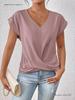 Elegant Solid Color V-neck Short-sleeve T-shirt for Women - Spring/Summer Collection