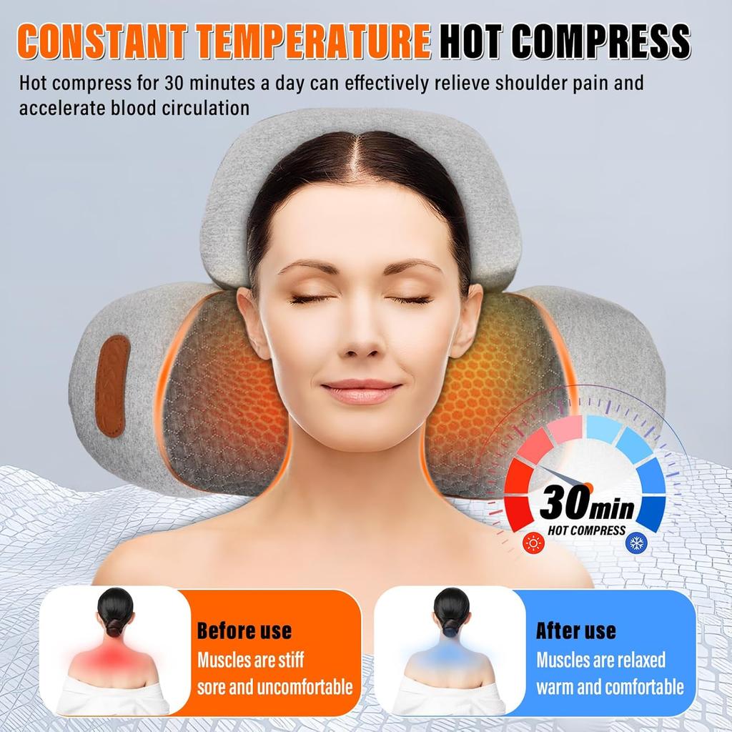 3-in-1 Neck Massager Pillow, Pillow Massage Neck Hump Ergonomics Neck Massager for Pain Relief Deep Tissue with Heating Traction & Vibration Massage