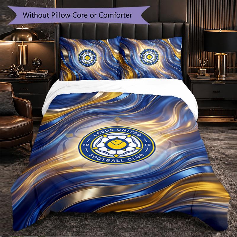 Leeds United Football 3 Piece Bedding Set Soft Duvet Cover Set with Pillowcases Printed Bedroom Decor Set for Home