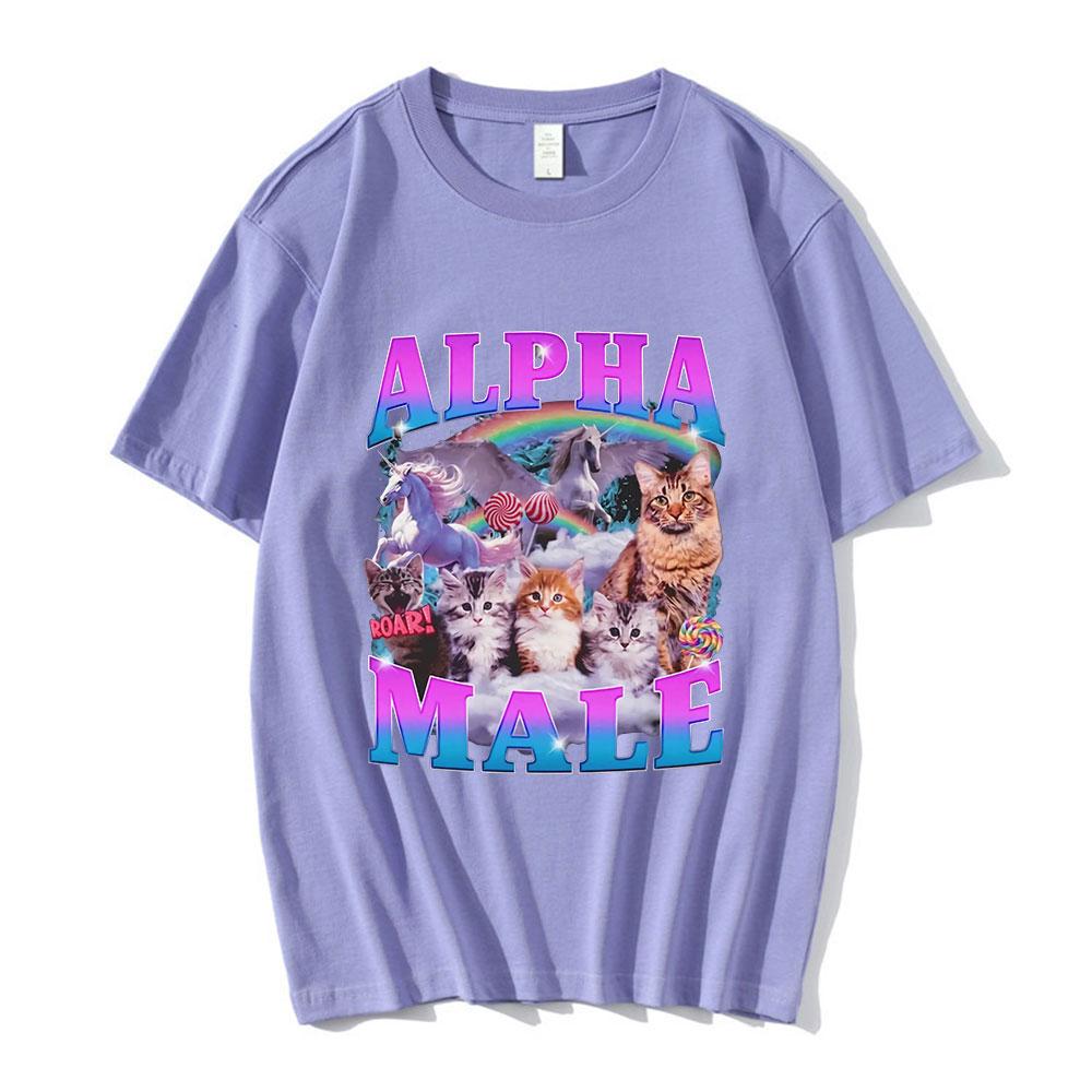 Alpha Male Cute Kitten Cat Unicorn Rainbow Funny Graphic T-shirt Men Women Fashion Short Sleeve T-shirts Cotton Casual T Shirts