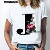 Kawaii English Alphabet Flowers Graphics Female T-Shirt 90S Summer Loose Short Sleeve Round Neck Female Tops Clothing