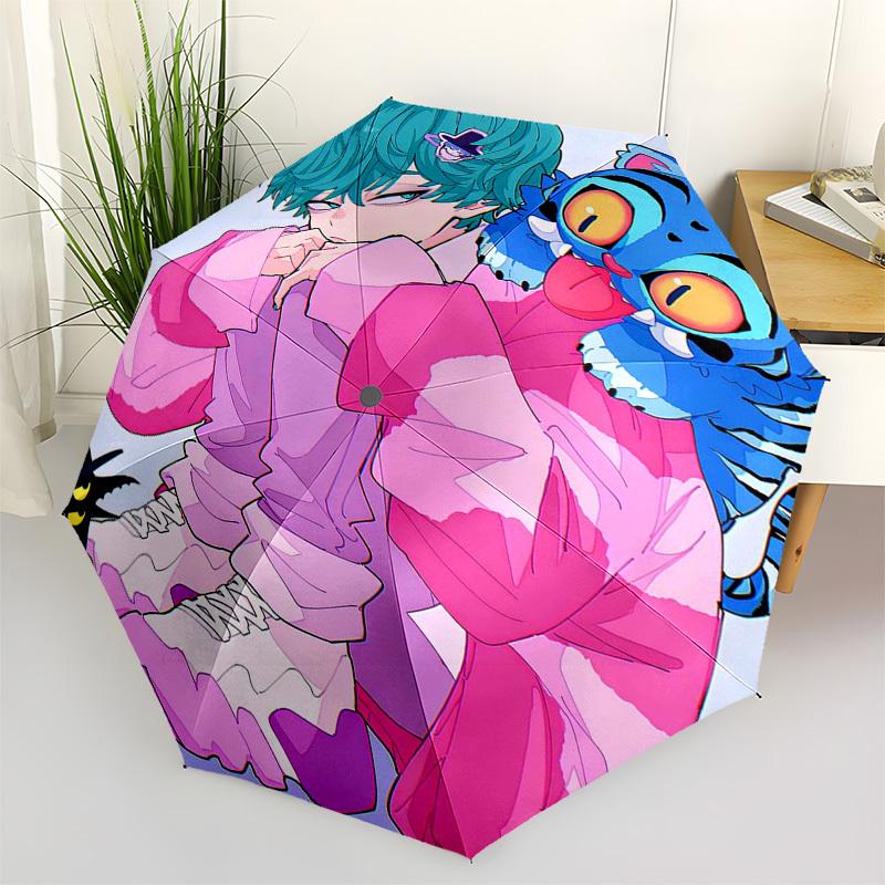 

1pc Outdoor Umbrella with Cheshire Cat Print - Automatic Opening/Closing, Portable 3-Fold Design, 8-Rib Iron Frame - Perfect Gift for Fans, Trave