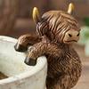Resin Highland Cow Pot Hugger Figurine Hanging Planter Edge Ornament American Style Garden Indoor Decor Craft