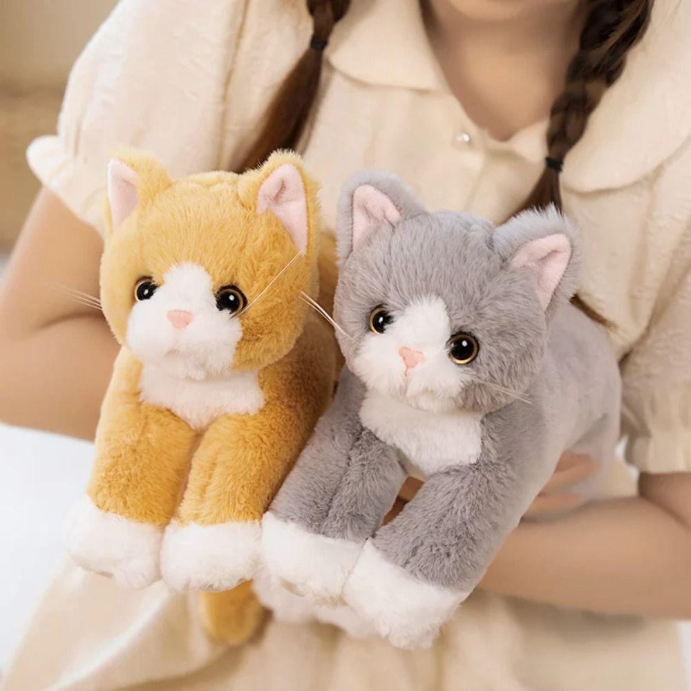 Plush Simulated Cat Plush Toy White/ Gray Plush Cat Doll Plush Kitten Pillow  Birthday Gift