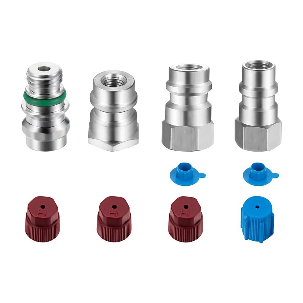 

Shufearo 4pcs VA-LH11 A/C R-12 to R-134a Retrofit Adapter Fitting, 1/4 SAE Thread Low High Side Conversion срібний