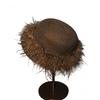 French Retro Hepburn Brown Coffee Woolen Top Hat Felt Hat Japanese Autumn And Winter Women'S Feather Warm Small Basin Hat