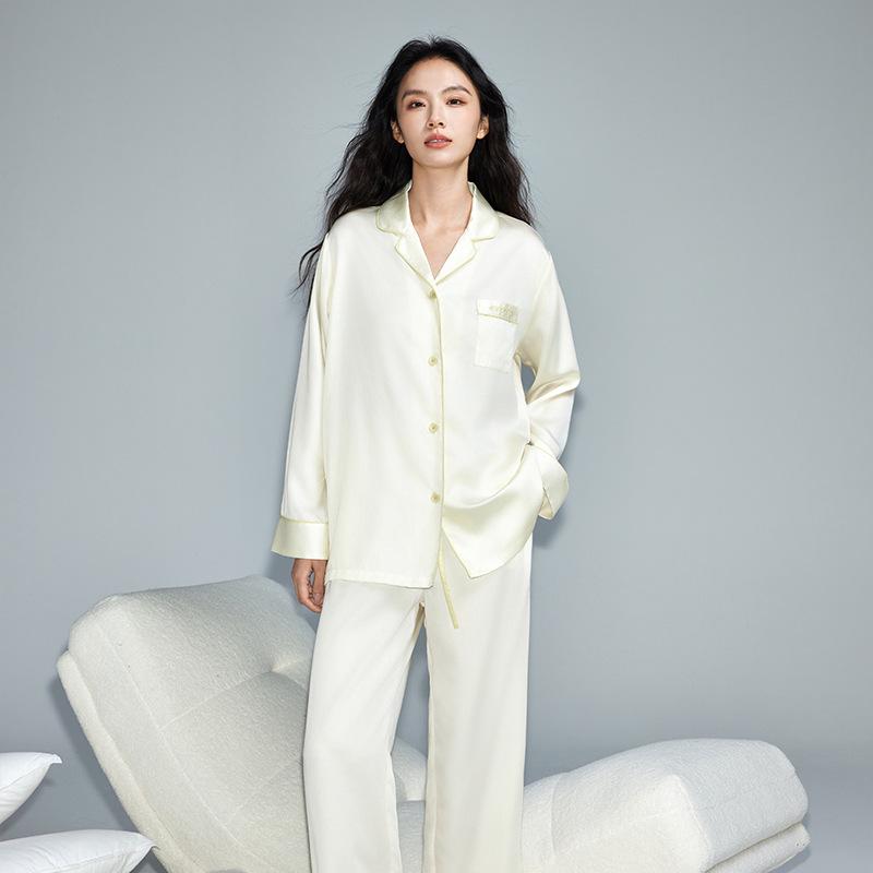 Men's Lyocell Tencel Solid Color Pajamas - Spring/Fall Long Sleeve Set