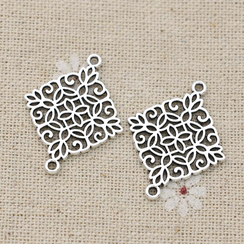 10Pcs Antique Silver Plated Square Flower Charm Connectors For Making Bracelet Handmade Diy Jewelry Accessories 28X22Mm