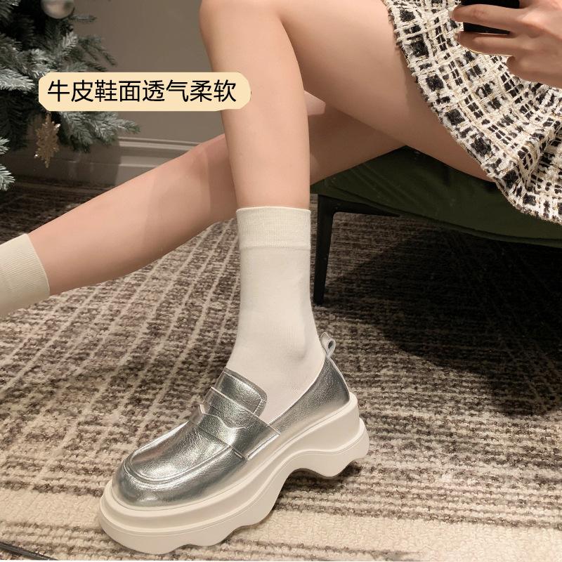 Plattformsko 2025 vår muffinsko sølv høye hæler sko Mary Jane sko høye hæler