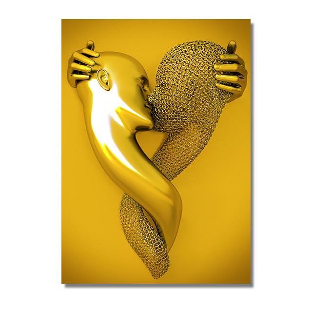 Love Couples Poster 3D Metal Figure Statue Canvas Painting Human Body Sculpture Wall Art Printing Picture for Home Room Decor