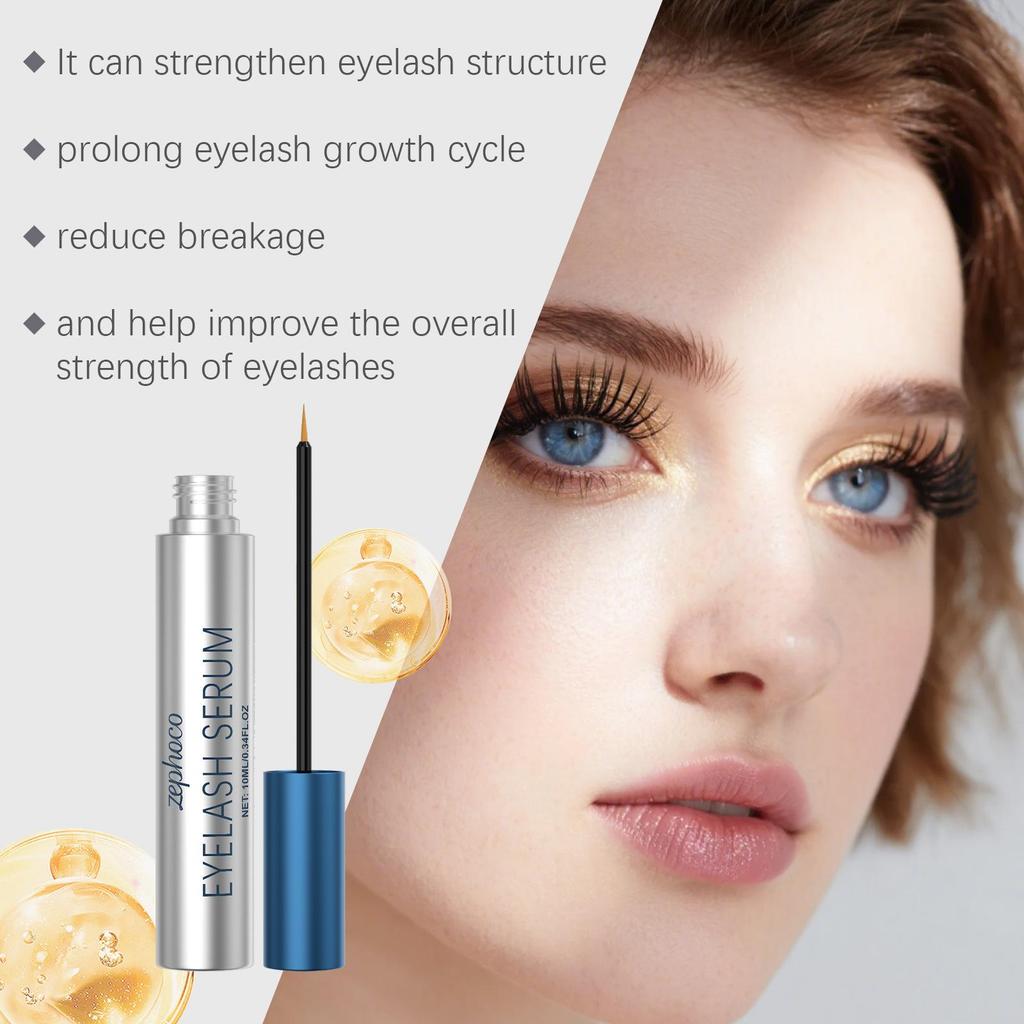 Zephoco Eyelash Serum: Lightweight, easy absorption, fine brush for full, natural lashes and shiny, everyday eye makeup.