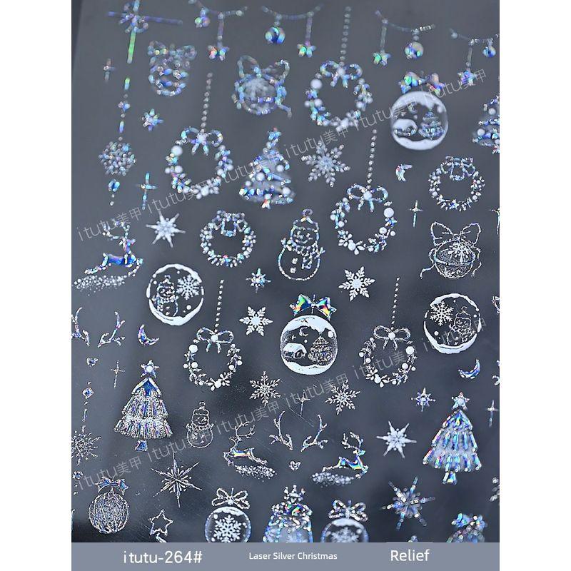 

Новинка Золочение Хуацай Золочение Наклейка для ногтей Флэш Мои живые истории Лазерная пудра Серебряное тиснение Кисточка Мелкий узор Клейкая itutu-264# Laser silver Christmas bronzing relief