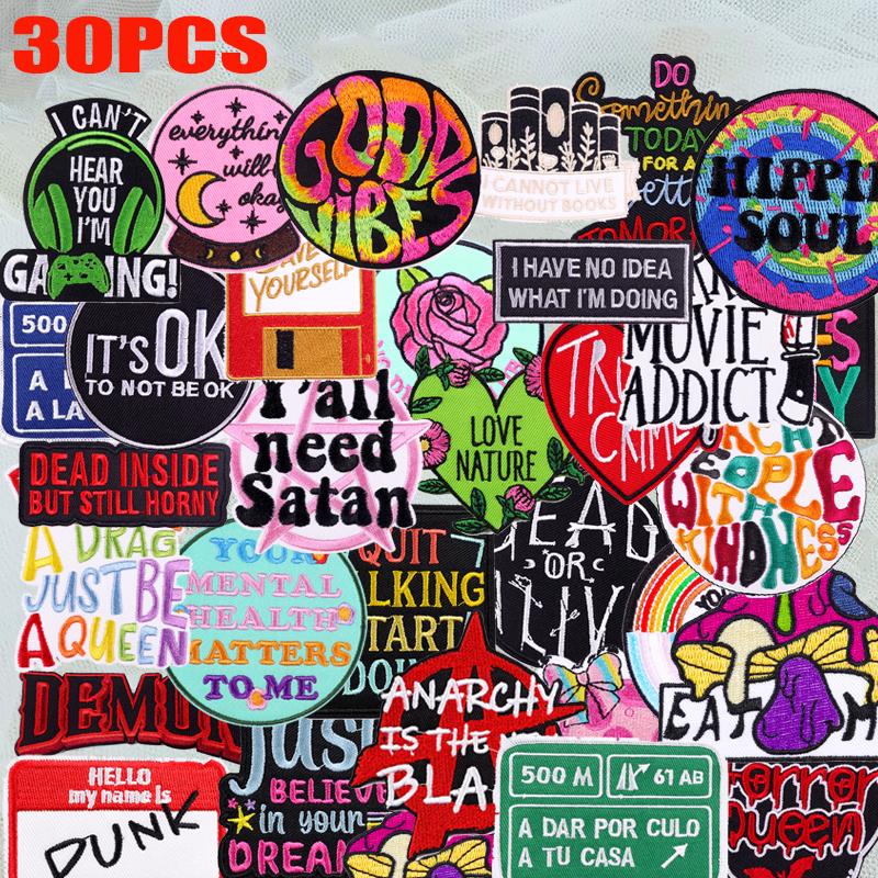 

10 /20 /30 /40 /50pcs Random Colorful Letter Slogan Patch Embroidered Patches For Clothes Cartoon Patch Iron On Patches Clothing Diy