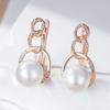 Unique Geometric Pearl English Earrings For Women Luxury  Rose Gold Color With Natural Zircon Bridal Wedding Jewelry
