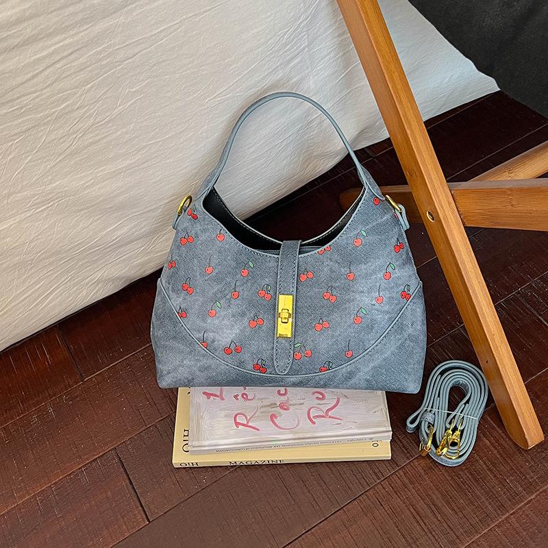 Women's Large-Capacity Color-Block Tote Bag with Cute Print