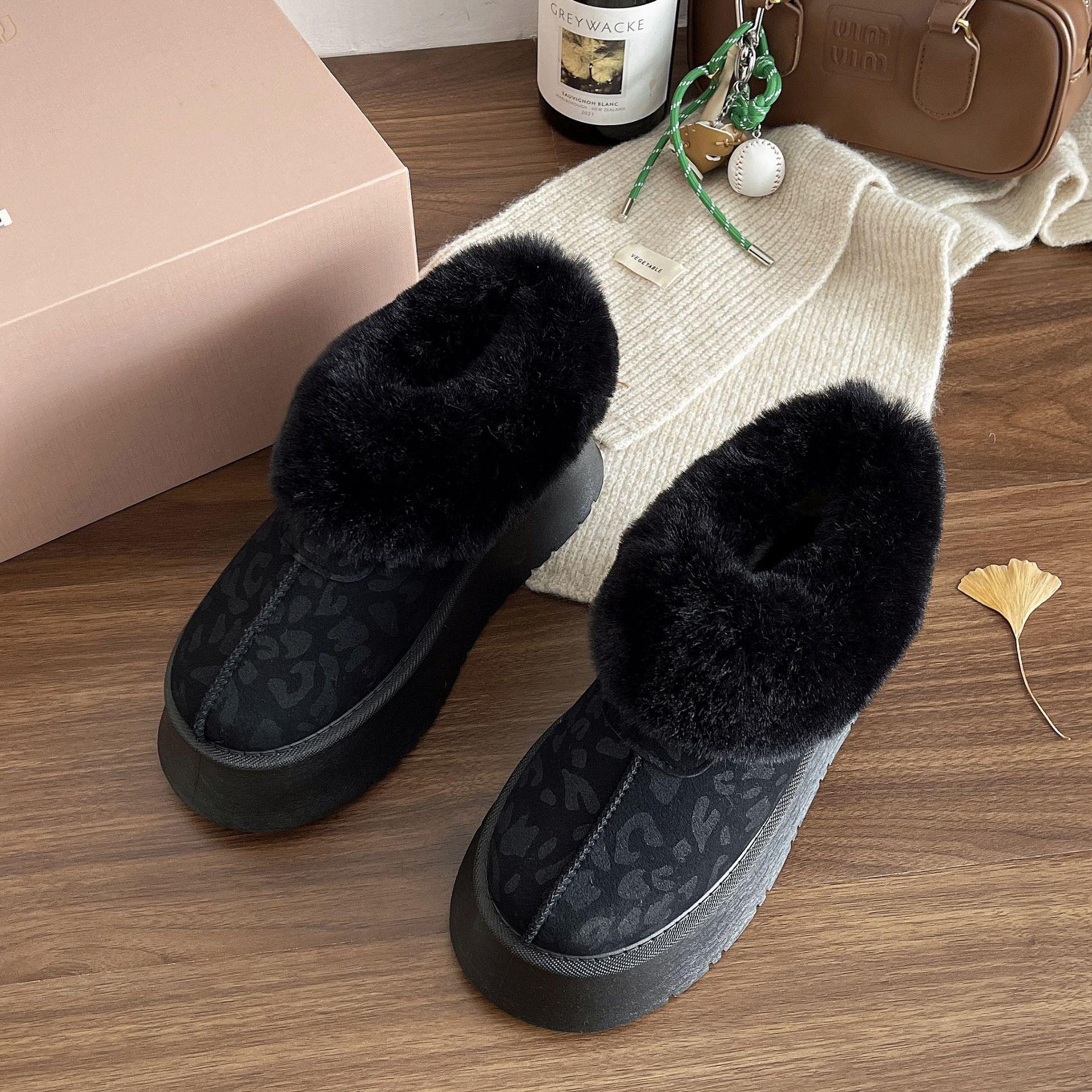 

Сапоги шерстяные женские на толстой подошве 2024 года, зимние новые леопардовые ботинки с мягкой подошвой и кашемировым теплым хлопком 40