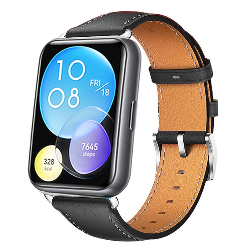 

Genuine Leather Strap For Huawei Watch Fit 2 Smartwatch Band Replacement Sport Wristband retro Bracelet Huawei Fit2 Accessories Black 03