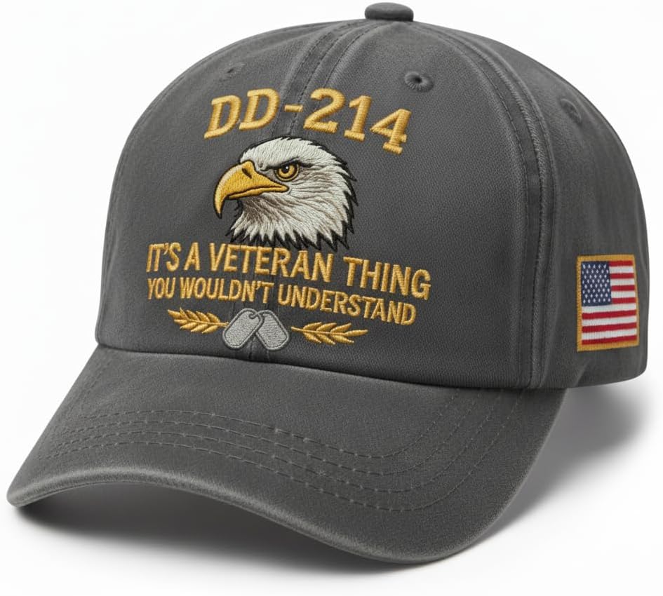 Veteran Dd214 Embroidered Baseball Cap For Men, Military Inspired Hat, Adjustable Cotton Dad Hat, Veteran Gift For Men