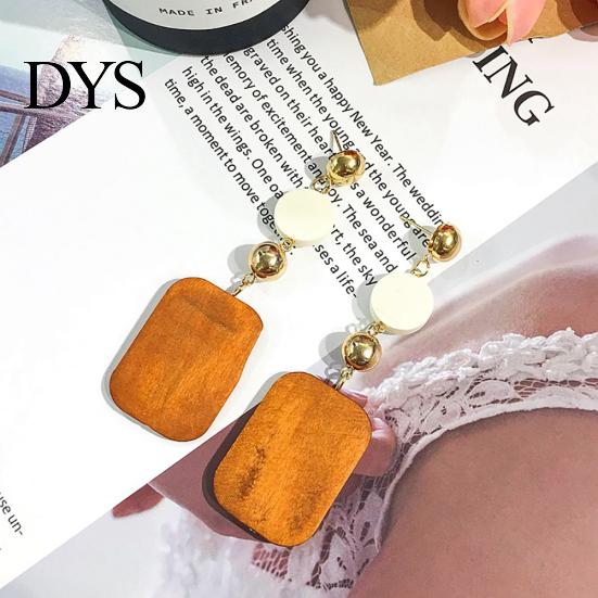 Statement DIY Wooden Geometric Square Round Dangle Jewelry Women Retro Earrings