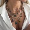 1/2/3Pcs Exaggerated Multi-layer Alloy Drip Oil Enamel Love Pendant Ring Vacation Necklace For Women Party Jewelry Accessories
