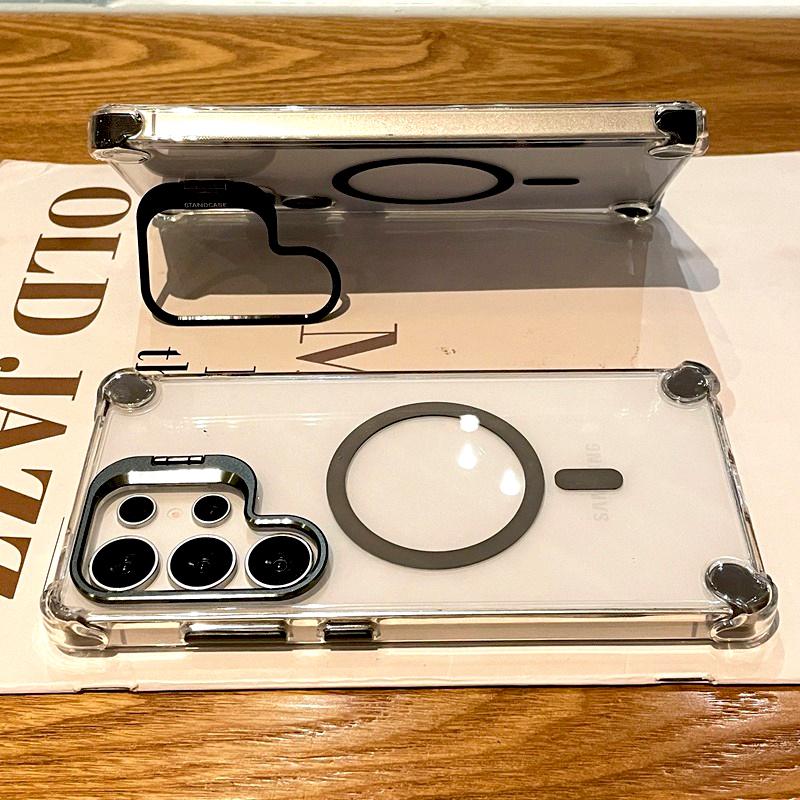 Luxus Transparentes Case Für Samsung Galaxy S25 S24 S23 S22 Ultra Plus A17 A56 A36 A16 A26 S24FE Magsafe Magnetischer Ständer Cover