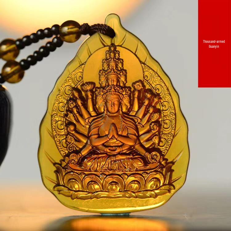 Glazed Pendant: Eight Guardian Deities, Zodiac Birth Buddha, Thousand-Hand Guanyin, Manjushri Bodhisattva Necklace