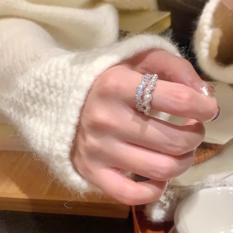 

Star Cluster Pearl Double-Hinged Ring - High-end Luxury Small-Scale Exclusive Ring for Fashion Finger Ring - Index Finger Ring