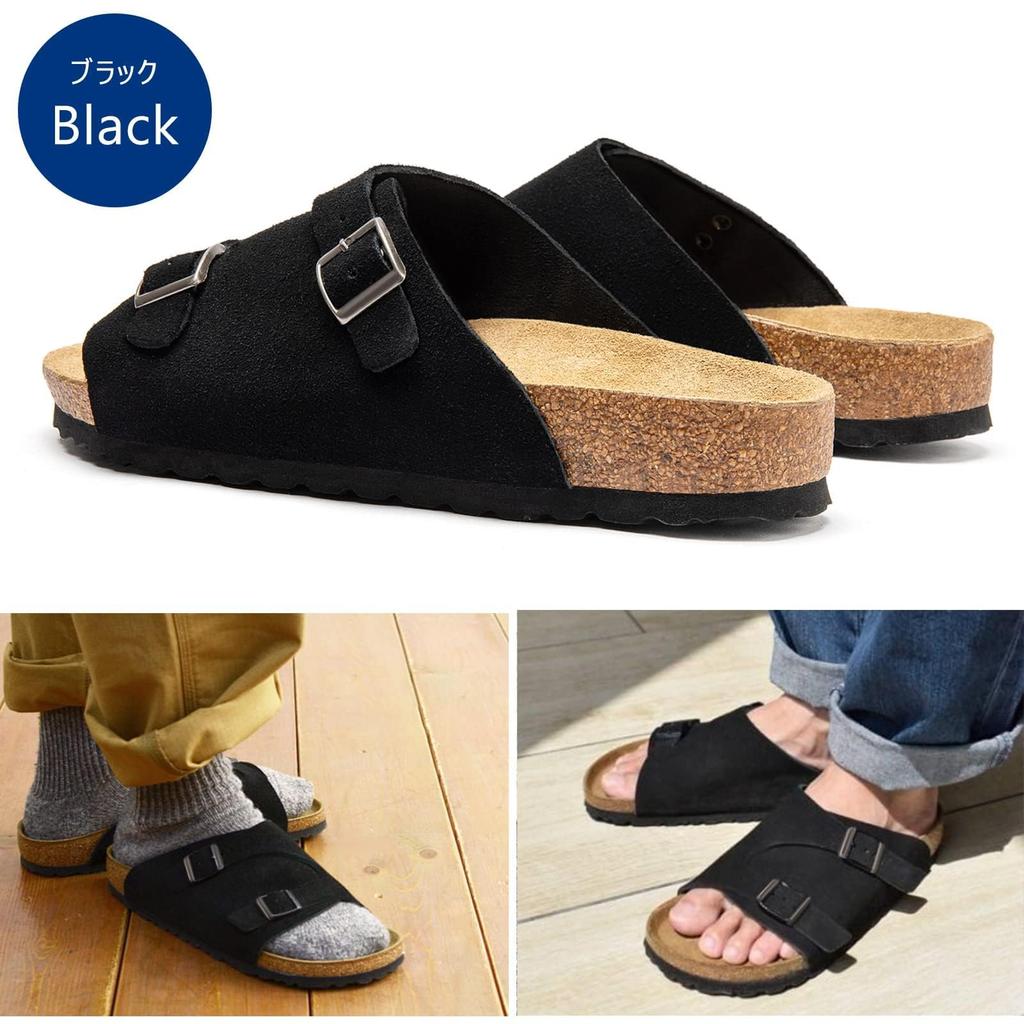 STRDEOUT Comfort and Cowhide Summer Comfortable Black Men's Sandals, Cork, Suede, Leather, Sandals, Outdoor, Office, Stylish, Slippers,