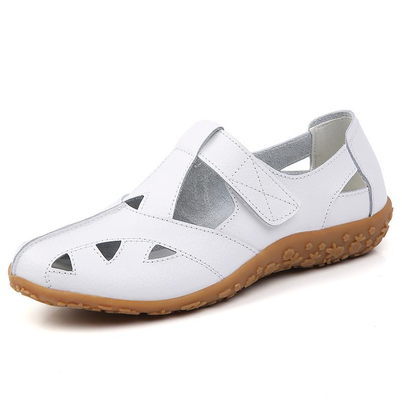 Summer women's sandals hollow hole shoes leather beanie shoes casual mother shoes women's single shoes nurse little white shoes