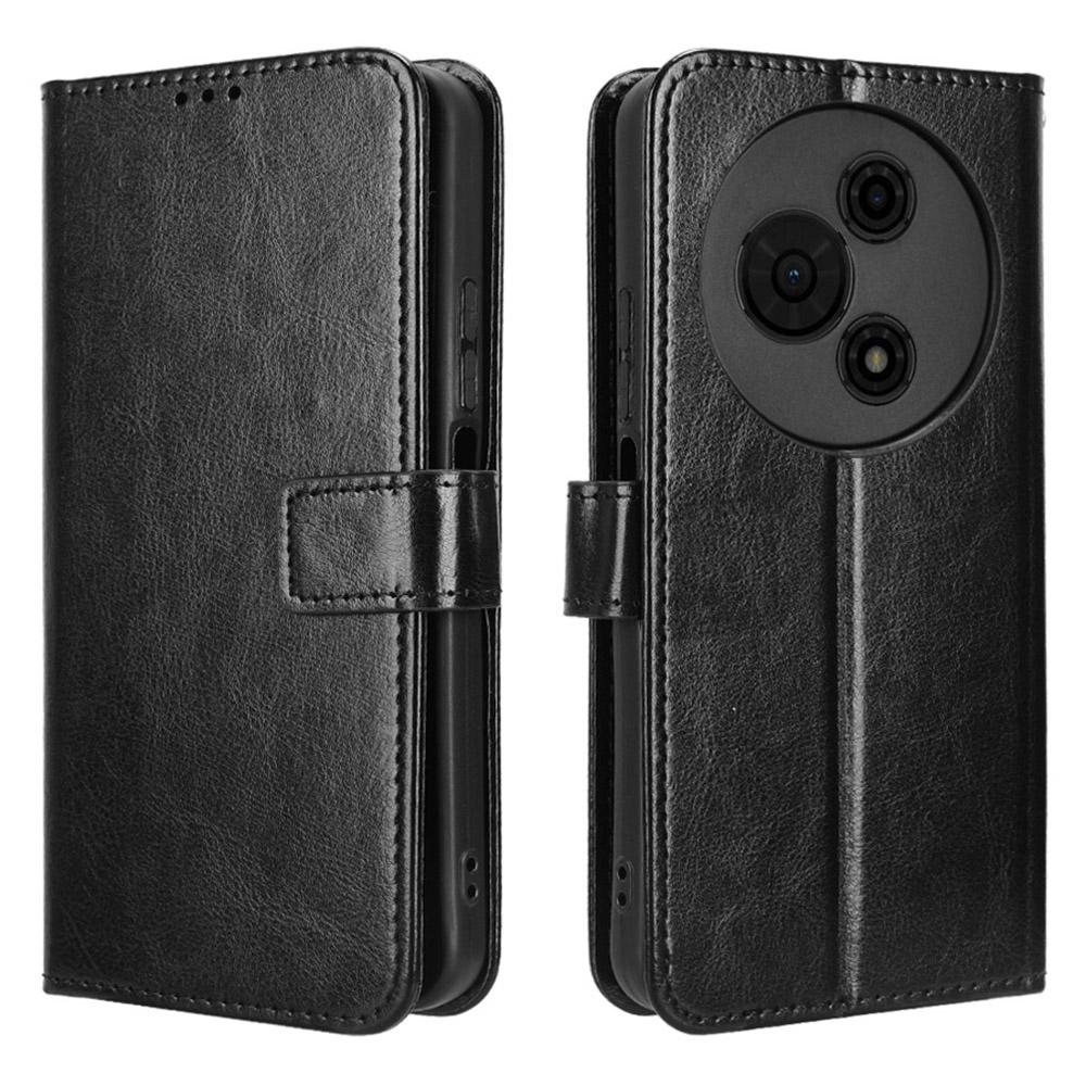For TCL 605 4G/60 SE Case Crazy Horse Texture PU Leather Phone Wallet Cover with Wrist Strap
