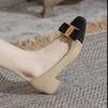 Classiche Décolleté da Donna con Tacco Grosso e Fiocco Decorazione in Metallo Semplici Punta Quadrata Pelle Scarpe Singole Moda Scarpe da Abito Taglia Plus 42