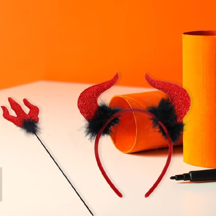 Devil Headband and Devil Wand, Halloween Devil Cosplay Accessories for Boy Girl Adult Cosplay Cosplay Carnivals