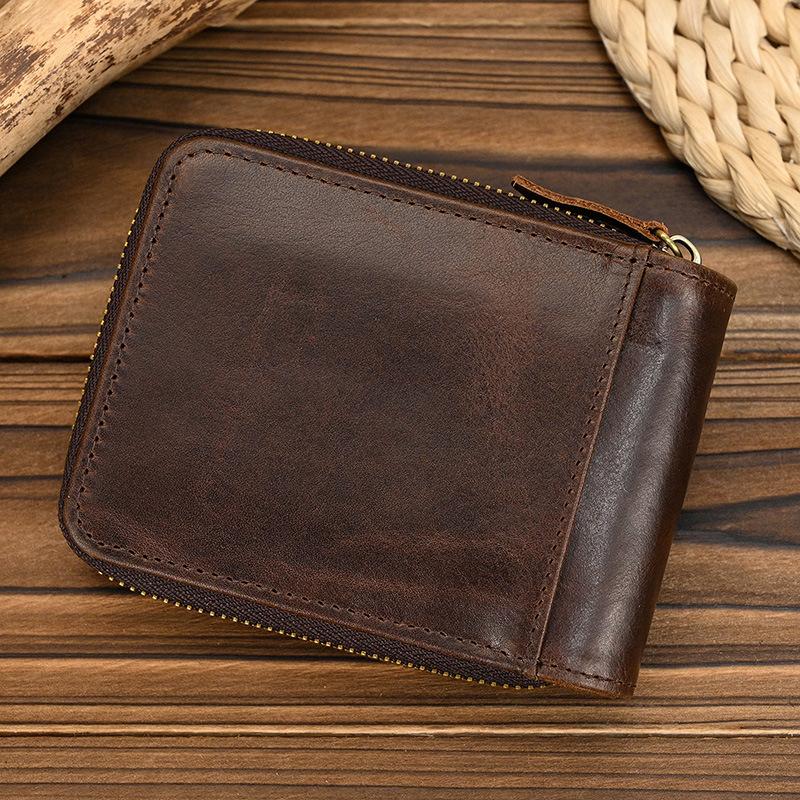 Leather Short Wallet Multi-Card Zipper Wallet For Men And Women Cowhide Wallet With Change Bag Wallet