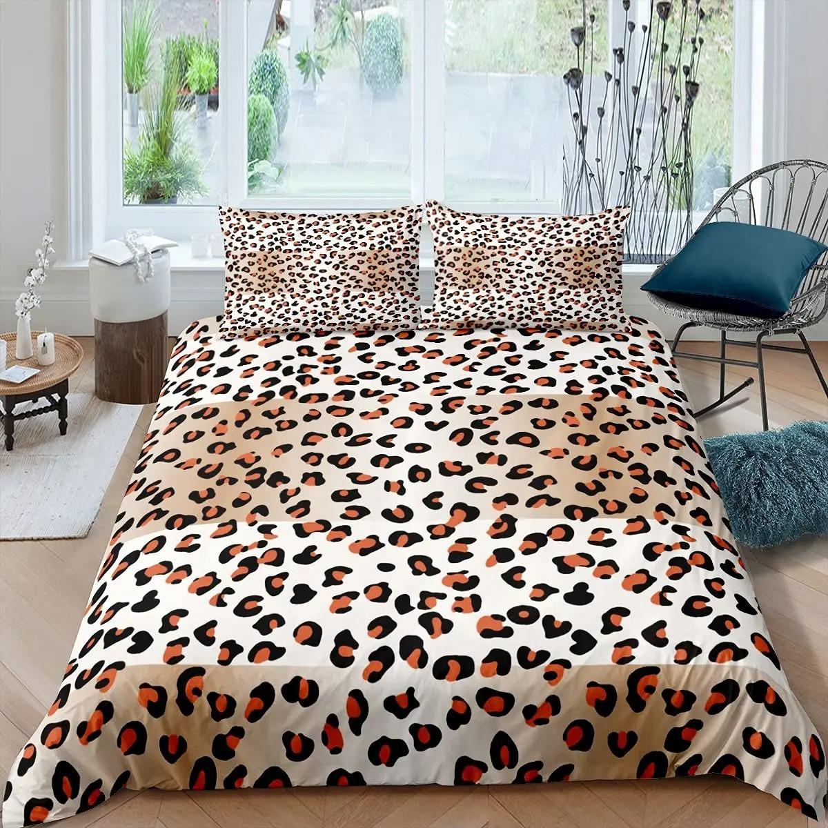 

3D Print Leopard Bedding Set Queen King Soft Bedclothes Twin Bohemian Print Duvet Cover With Pillowcase Polyester Quilt Cover 135x200cm