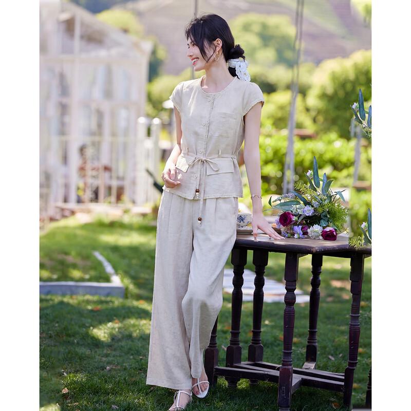 TERRE BLEUE Women's Linen Blend Two-Piece Set