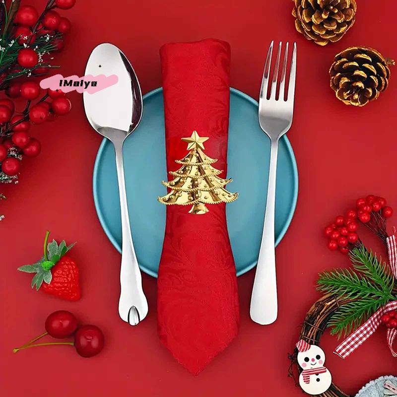6Pcs Christmas Napkin Rings Xmas Tree Ornaments Home Kitchen Dinner Table Decor New Year Party Supplies