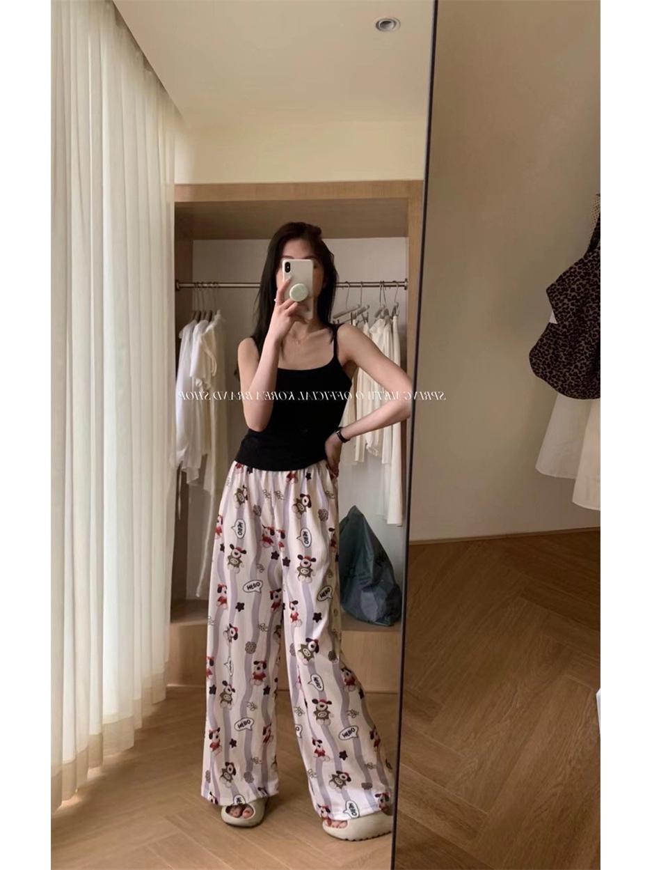 

Брюки для прогулок - Женские пижамные брюки с мультяшным медведем, свободного кроя для весны и лета, идеально подходят для дома или улицы. L for 95-110 kg