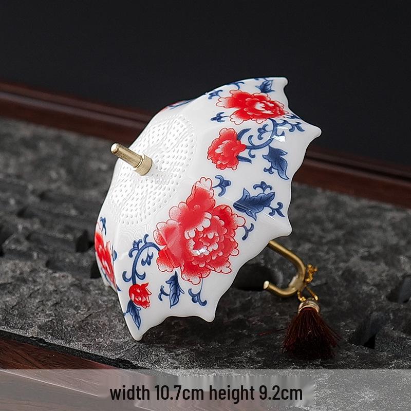Blue & White Porcelain Umbrella Tea Strainer: Ceramic Tea Filter for Tea Ceremony & Table Decorations.