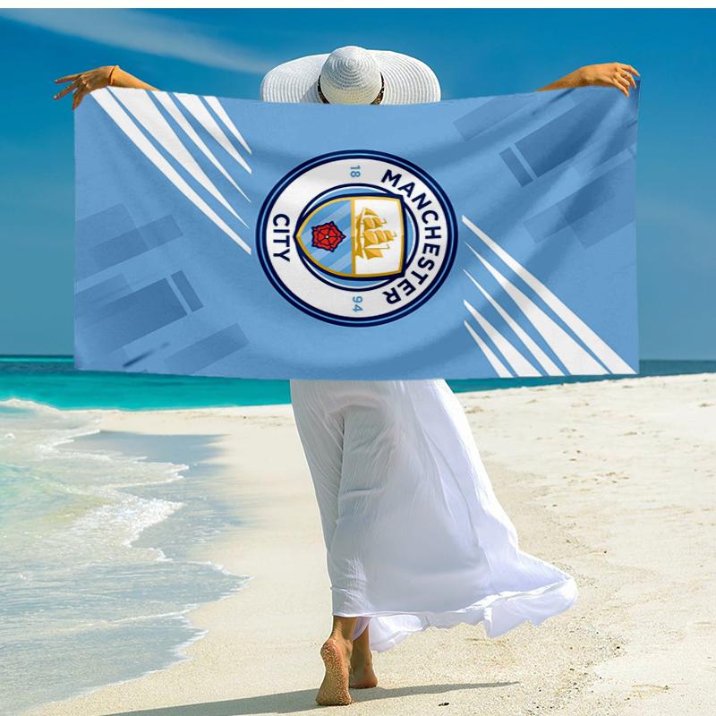 Manchester City Temalı Ultra Yumuşak Plaj Havlusu, Havuz - Kamp, Dalış İçin İdeal - Mükemmel Seyahat Gereci, Canlı Renkli Plaj Havlusu.