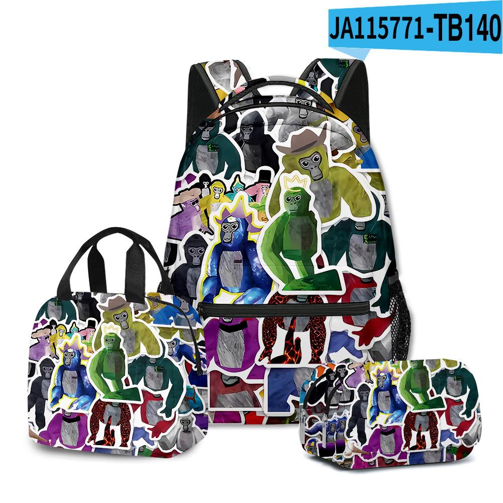 Mode Nieuwigheid Mode Cool Gorilla tag 3D Geprint 3 stuks/Set Student Schooltassen Laptop Dagrugzak Rugzak Lunchtas Etui