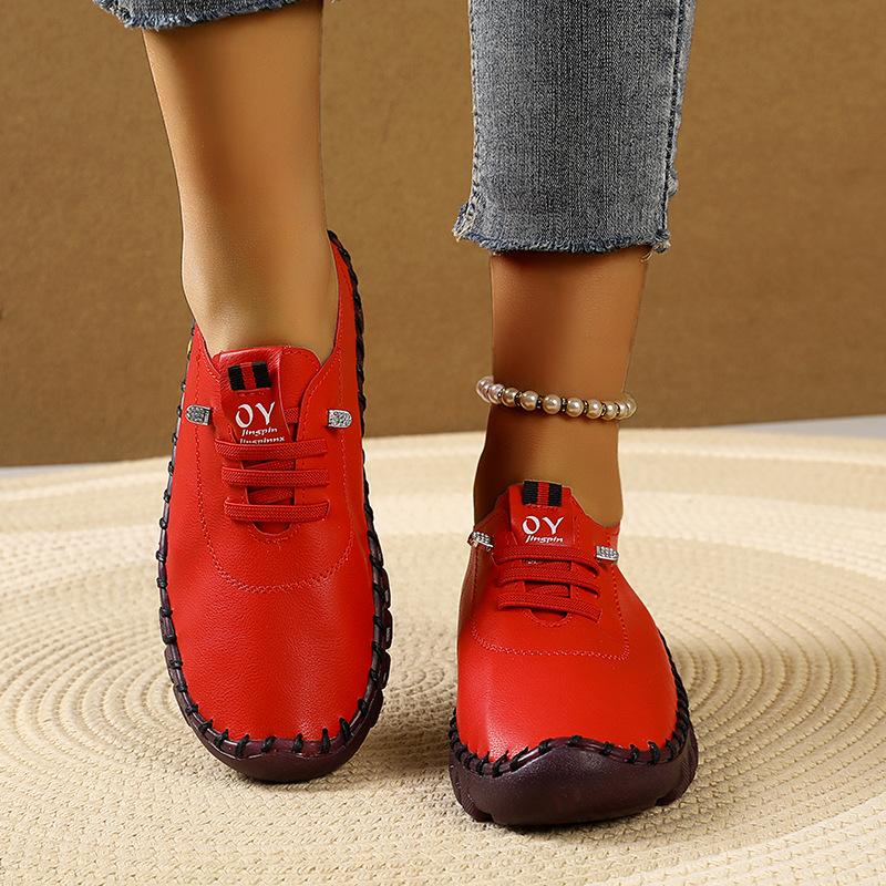 Chaussures à semelles souples, chaussures décontractées à lacets cousues à la main pour femmes, grande taille