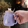 1Pc Lovely Cat Ceramic Cup with Spoon and Lid  Coffee Water Milk Mug for Drinkware Gift(Pink)