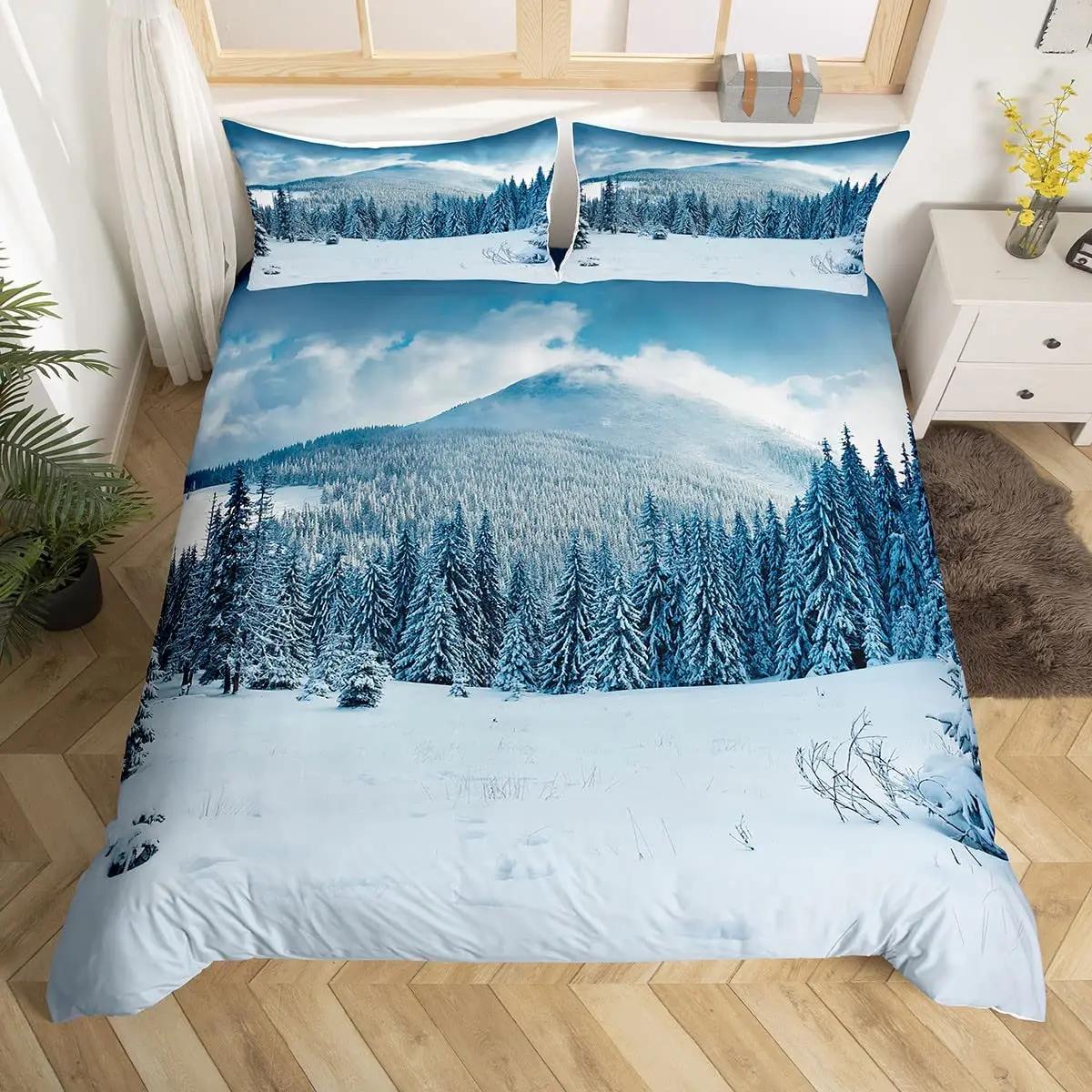 

Snow Mountain Soft Duvet Cover Set Iceberg Sunrise Sunset Beding Set Microfiber Winter Natural Scenery Comfortable Quilt Cover Single King-Sized 100*200cm Single